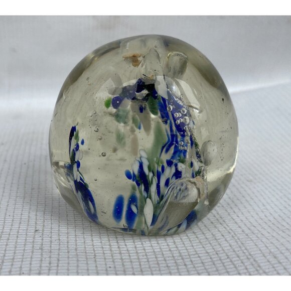 Vintage Small Swedish Incalmo Art Glass Paperweight Clear/Blue 2” (5.8 cm) - Picture 9 of 11